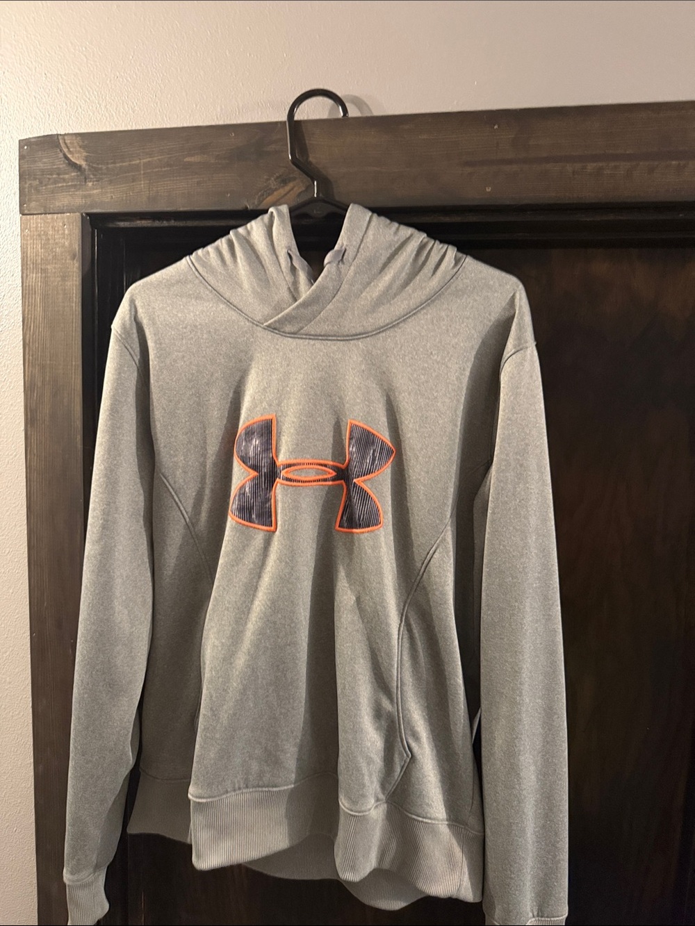 Under Armour Gray Hoodie with Orange-Outlined Logo
